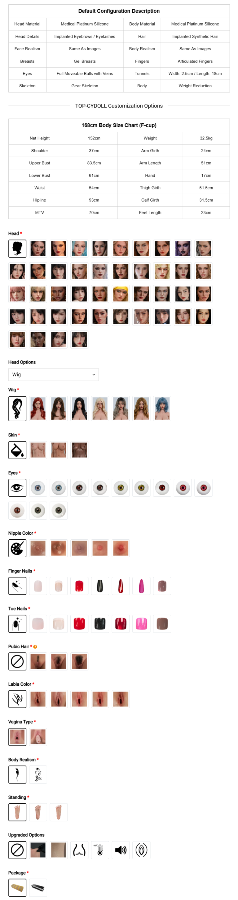 Maggie TOP-CYDOLL Specs Options